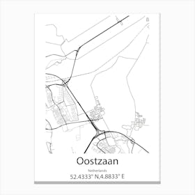 Oostzaan,Netherlands Minimalist Map Canvas Print