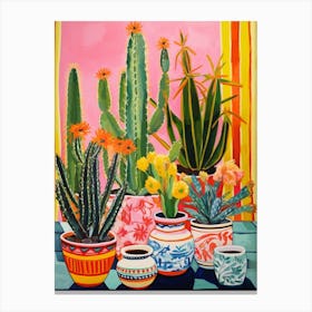 Cactus Painting Maximalist Still Life Zebra Cactus 4 Canvas Print