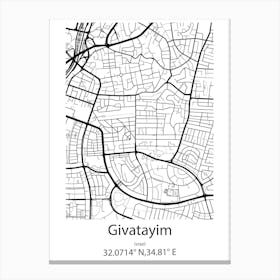 Givatayim,Israel Minimalist Map Canvas Print