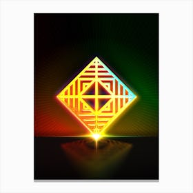 Neon Geometric Glyph in Watermelon Green and Red on Black n.0025 Canvas Print