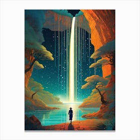Legend Of The Waterfall - Trippy Abstract Cityscape Iconic Wall Decor Visionary Psychedelic Fractals Fantasy Art Cool Full Moon Third Eye Space Sci-fi Awesome Futuristic Ancient Paintings For Your Home Gift For Him Canvas Print
