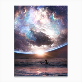 Surf Under Sunset Earth Sky Space Clouds Canvas Print