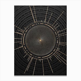 Geometric Glyph Symbol in Gold with Radial Array Lines on Dark Gray n.0070 Canvas Print