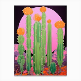 Mexican Style Cactus Illustration Moon Cactus 2 Canvas Print