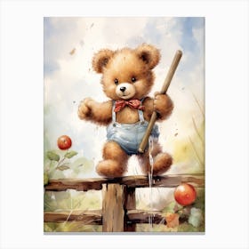 Fencing Teddy Bear Painting Watercolour 3 Canvas Print