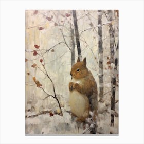 Vintage Winter Animal Painting Red Squirrel 2 Canvas Print