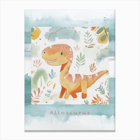 Allosaurus Dinosaur Muted Pastels Pattern 3 Poster Canvas Print