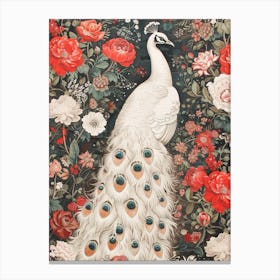 White Peacock Vintage Floral Wallpaper 2 Canvas Print