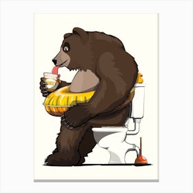 Brown Bear On Toilet Canvas Print