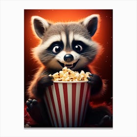 Cartoon Guadeloupe Raccoon Eating Popcorn At The Cinema 2 Canvas Print