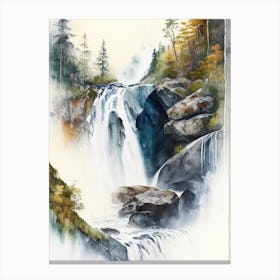 Stalheimskleiva Waterfall, Norway Water Colour  (2) Canvas Print