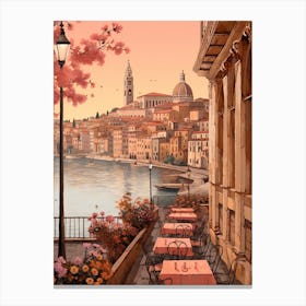 Nice France 4 Vintage Pink Travel Illustration Canvas Print