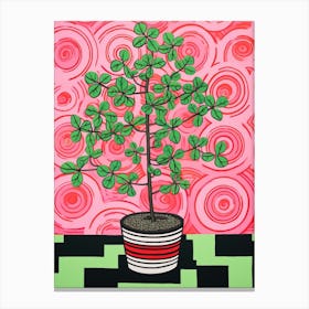 Pink And Red Plant Illustration Jade Plant 1 Canvas Print