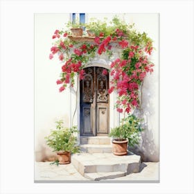 Rhodes, Greece   Mediterranean Doors Watercolour Painting 3 Canvas Print
