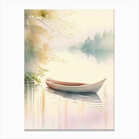 Canoe On Lake Water Waterscape Gouache 1 Canvas Print