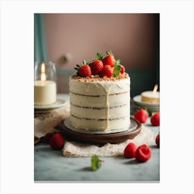 Layered Cake With Strawberries Canvas Print