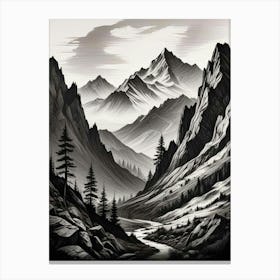 Monochrome Mountain Landscape Art Print (7) Canvas Print