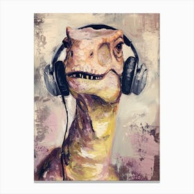 Dinosaur With Headphones On Brushstrokes 2 Canvas Print