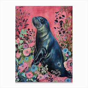 Floral Animal Painting Elephant Seal 2 Canvas Print