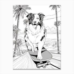 Australian Shepherd Dog Skateboarding Line Art 4 Canvas Print