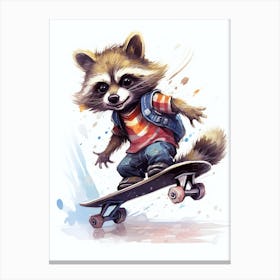 Raccoon Skateboarding 1 Canvas Print
