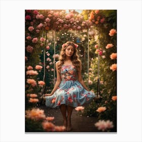 Photoreal In a Lush Garden Create an Image of a Cute Lovely Girl Canvas Print