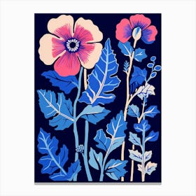 Blue Flower Illustration Hollyhock 2 Canvas Print