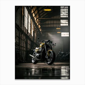 Triumph Motorcycle In A Warehouse Canvas Print