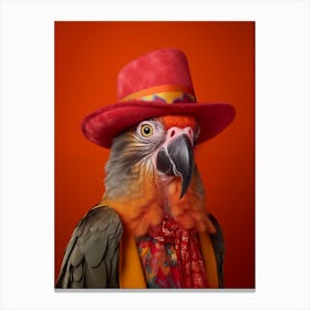 Macaw Parrot In Hat Canvas Print