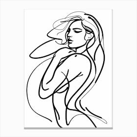 Minimalistic Drawing Of A Woman Black and White Illustration Canvas Print