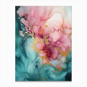 Teal, Pink, Gold Flow Asbtract Painting 3 Canvas Print