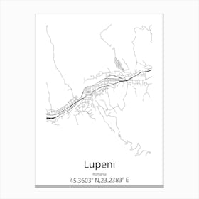 Lupeni,Romania Minimalist Map Canvas Print