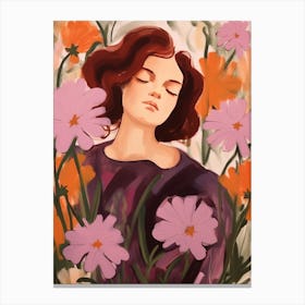 Woman With Autumnal Flowers Phlox 1 Canvas Print