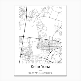 Kefar Yona,Israel Minimalist Map Canvas Print