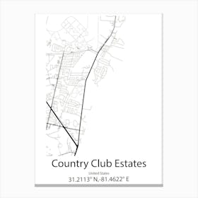 Country Club,United States Minimalist Map Canvas Print