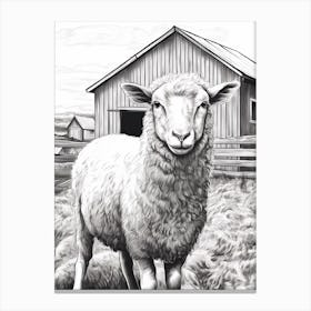 Black & White Illustration Of Highland Sheep On The Farm Canvas Print