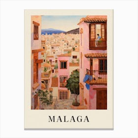 Malaga Spain 4 Vintage Pink Travel Illustration Poster Canvas Print