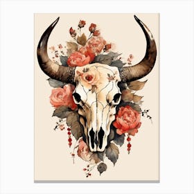 Vintage Boho Bull Skull Flowers Painting (63) Canvas Print