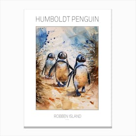 Humboldt Penguin Robben Island Watercolour Painting 3 Poster Canvas Print