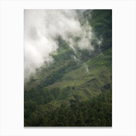 Hiking Through Greens And Clouds Canvas Print