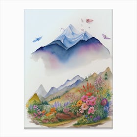 Watercolor Of High Mountains Canvas Print