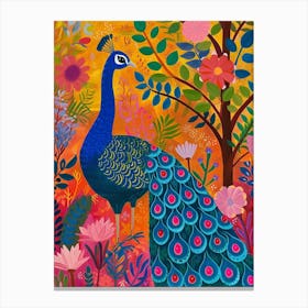 Colourful Peacock In The Wild Painting 4 Canvas Print
