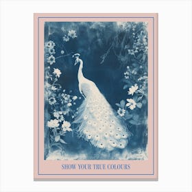 Floral White & Blue Peacock 2 Poster Canvas Print