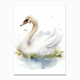 Baby Swan Watercolour Nursery 2 Canvas Print
