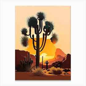 Joshua Tree At Dawn In Desert Retro Illustration (3) Canvas Print