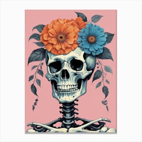 Floral Skeleton In The Style Of Pop Art (62) Canvas Print