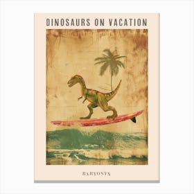 Vintage Baryonyx Dinosaur On A Surf Board 4 Poster Canvas Print