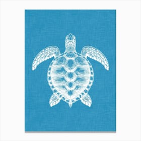 Vintage Sea Turtle Silhouette On Ocean Blue Linen Texture Canvas Print