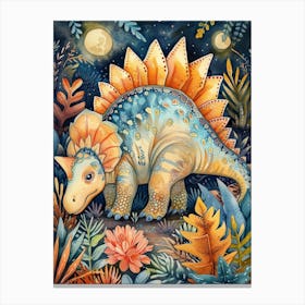 Pastel Pattern Rainbow Stegosaurus Dinosaur 2 Canvas Print