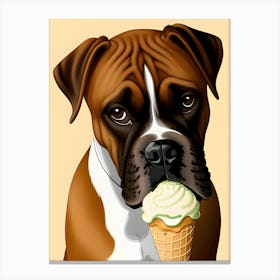 Boxer Dog With Ice Cream Canvas Print